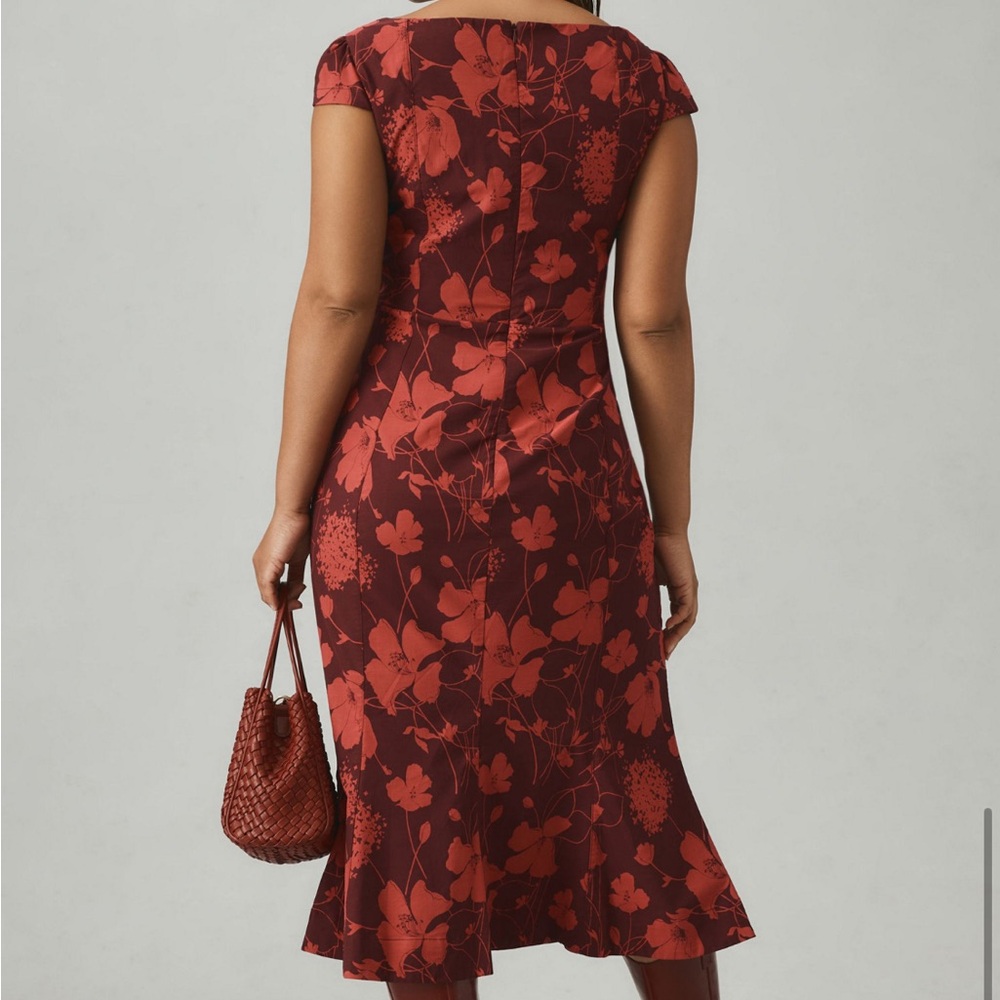Anthropologie Burgundy Floral Midi Dress
